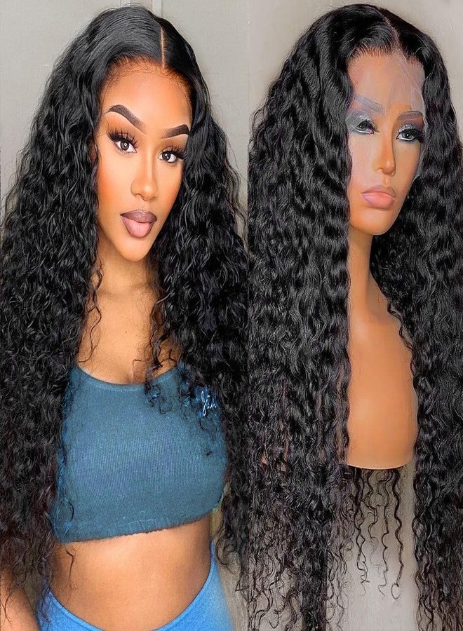 Sweetie 24 Inch Deep Wave Lace Front Wigs Human Hair 210% Density 13x4 HD Transparent Lace Frontal Wigs Deep Curly Human Hair Wig for Women 12A Deep Curly Wigs Human Hair Pre Plucked with Baby Hair - Image 1
